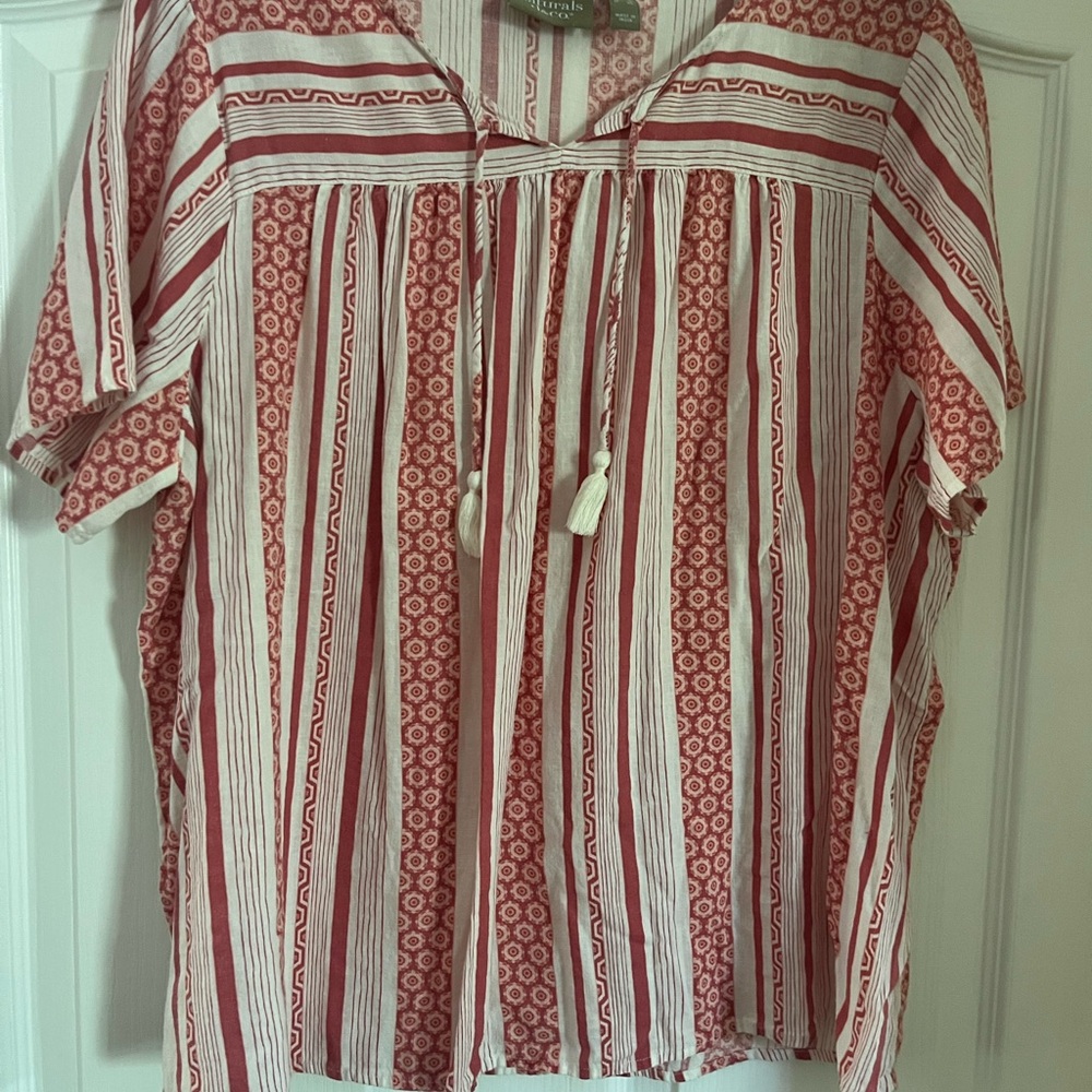 Denim&Co Red and White Striped Blouse
